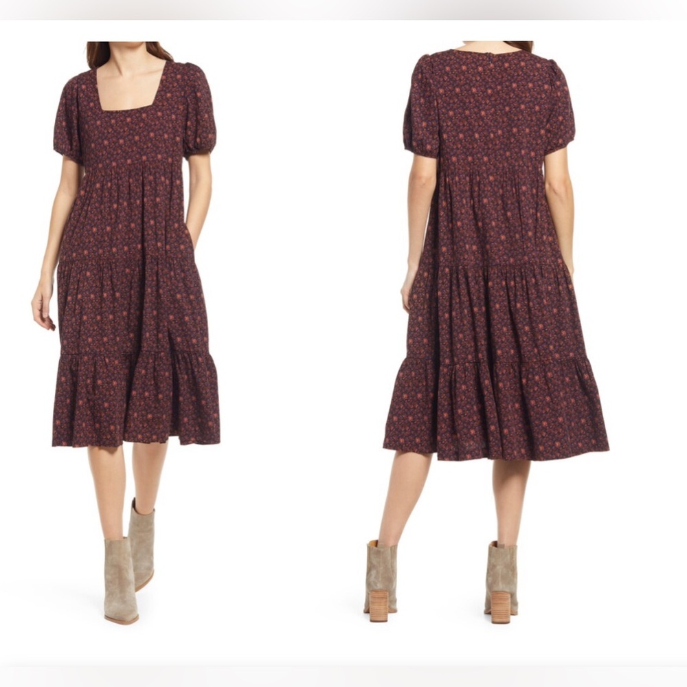 Madewell Floral Midi Dress - Burgundy and Pink